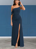 Skyla Trumpet/Mermaid One Shoulder Sweep Train Chiffon Bridesmaid Dress With Ruffle UKP0020208