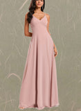 Alexandria A-line V-Neck Floor-Length Chiffon Bridesmaid Dress With Ruffle UKP0020209