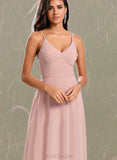 Alexandria A-line V-Neck Floor-Length Chiffon Bridesmaid Dress With Ruffle UKP0020209