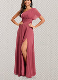 Camila A-line One Shoulder Floor-Length Chiffon Bridesmaid Dress With Ruffle UKP0020210