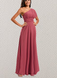 Camila A-line One Shoulder Floor-Length Chiffon Bridesmaid Dress With Ruffle UKP0020210