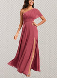 Camila A-line One Shoulder Floor-Length Chiffon Bridesmaid Dress With Ruffle UKP0020210