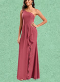 Meg Trumpet/Mermaid One Shoulder Floor-Length Chiffon Bridesmaid Dress With Ruffle UKP0020211