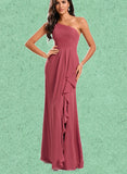 Meg Trumpet/Mermaid One Shoulder Floor-Length Chiffon Bridesmaid Dress With Ruffle UKP0020211