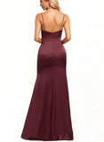 Amina Trumpet/Mermaid V-Neck Floor-Length Silky Satin Bridesmaid Dress With Ruffle UKP0020212