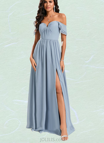 Bryanna A-line Off the Shoulder Floor-Length Chiffon Bridesmaid Dress With Ruffle UKP0020213