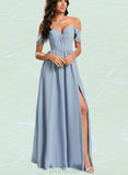 Bryanna A-line Off the Shoulder Floor-Length Chiffon Bridesmaid Dress With Ruffle UKP0020213