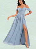 Bryanna A-line Off the Shoulder Floor-Length Chiffon Bridesmaid Dress With Ruffle UKP0020213