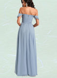 Bryanna A-line Off the Shoulder Floor-Length Chiffon Bridesmaid Dress With Ruffle UKP0020213