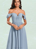 Bryanna A-line Off the Shoulder Floor-Length Chiffon Bridesmaid Dress With Ruffle UKP0020213