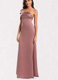 Ireland A-line Asymmetrical Off the Shoulder Floor-Length Satin Bridesmaid Dress UKP0020216