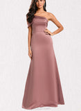 Ireland A-line Asymmetrical Off the Shoulder Floor-Length Satin Bridesmaid Dress UKP0020216