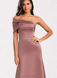 Ireland A-line Asymmetrical Off the Shoulder Floor-Length Satin Bridesmaid Dress UKP0020216