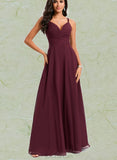 Haley A-line V-Neck Floor-Length Chiffon Bridesmaid Dress UKP0020217