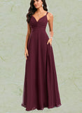 Haley A-line V-Neck Floor-Length Chiffon Bridesmaid Dress UKP0020217