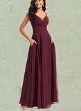 Haley A-line V-Neck Floor-Length Chiffon Bridesmaid Dress UKP0020217