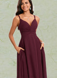 Haley A-line V-Neck Floor-Length Chiffon Bridesmaid Dress UKP0020217