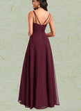 Haley A-line V-Neck Floor-Length Chiffon Bridesmaid Dress UKP0020217