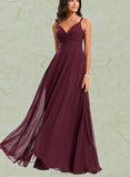 Haley A-line V-Neck Floor-Length Chiffon Bridesmaid Dress UKP0020217