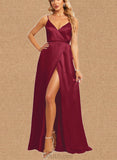 Finley A-line V-Neck Floor-Length Silky Satin Bridesmaid Dress UKP0020218