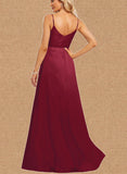 Finley A-line V-Neck Floor-Length Silky Satin Bridesmaid Dress UKP0020218