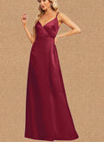 Finley A-line V-Neck Floor-Length Silky Satin Bridesmaid Dress UKP0020218