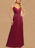 Finley A-line V-Neck Floor-Length Silky Satin Bridesmaid Dress UKP0020218