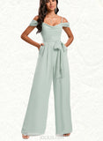 Danna Jumpsuit/Pantsuit Cold Shoulder Cowl Floor-Length Chiffon Bridesmaid Dress With Ruffle UKP0020219