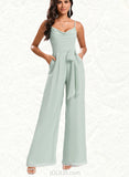 Danna Jumpsuit/Pantsuit Cold Shoulder Cowl Floor-Length Chiffon Bridesmaid Dress With Ruffle UKP0020219