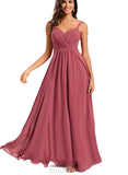 Gwen A-line V-Neck Floor-Length Chiffon Bridesmaid Dress With Ruffle UKP0020223