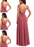 Gwen A-line V-Neck Floor-Length Chiffon Bridesmaid Dress With Ruffle UKP0020223