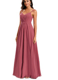 Gwen A-line V-Neck Floor-Length Chiffon Bridesmaid Dress With Ruffle UKP0020223