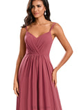 Gwen A-line V-Neck Floor-Length Chiffon Bridesmaid Dress With Ruffle UKP0020223