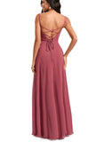 Gwen A-line V-Neck Floor-Length Chiffon Bridesmaid Dress With Ruffle UKP0020223