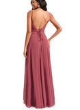 Gwen A-line V-Neck Floor-Length Chiffon Bridesmaid Dress With Ruffle UKP0020223