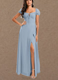 Kaya A-line Square Floor-Length Chiffon Bridesmaid Dress With Ruffle UKP0020226