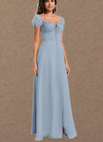 Kaya A-line Square Floor-Length Chiffon Bridesmaid Dress With Ruffle UKP0020226