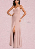 Gwendoline A-line V-Neck Floor-Length Chiffon Lace Bridesmaid Dress UKP0020227