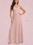 Gwendoline A-line V-Neck Floor-Length Chiffon Lace Bridesmaid Dress UKP0020227