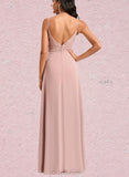 Gwendoline A-line V-Neck Floor-Length Chiffon Lace Bridesmaid Dress UKP0020227