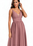 Londyn A-line V-Neck Floor-Length Chiffon Bridesmaid Dress With Ruffle UKP0020228