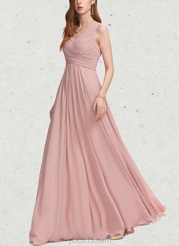 Madalyn A-line V-Neck Chiffon Bridesmaid Dress With Pleated UKP0020229