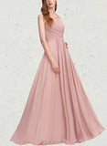 Madalyn A-line V-Neck Chiffon Bridesmaid Dress With Pleated UKP0020229