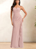 Dahlia Trumpet/Mermaid Square Floor-Length Chiffon Bridesmaid Dress With Ruffle UKP0020230