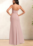 Dahlia Trumpet/Mermaid Square Floor-Length Chiffon Bridesmaid Dress With Ruffle UKP0020230