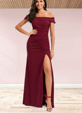 Lilith Trumpet/Mermaid Off the Shoulder Floor-Length Stretch Crepe Bridesmaid Dress With Ruffle UKP0020231