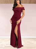 Lilith Trumpet/Mermaid Off the Shoulder Floor-Length Stretch Crepe Bridesmaid Dress With Ruffle UKP0020231