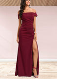 Lilith Trumpet/Mermaid Off the Shoulder Floor-Length Stretch Crepe Bridesmaid Dress With Ruffle UKP0020231