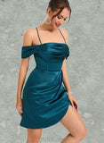 Tori Sheath/Column Off the Shoulder Short/Mini Satin Homecoming Dress UKP0020460