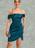 Tori Sheath/Column Off the Shoulder Short/Mini Satin Homecoming Dress UKP0020460